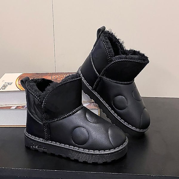 Pojkar Flickor Vintersnöboots Varma ankelstövlar Barn Anti-halk vinterskor H2109 Black 34