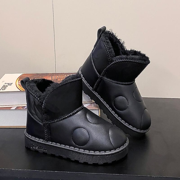 Pojkar Flickor Vintersnöboots Varma ankelstövlar Barn Anti-halk vinterskor H2109 Black 36