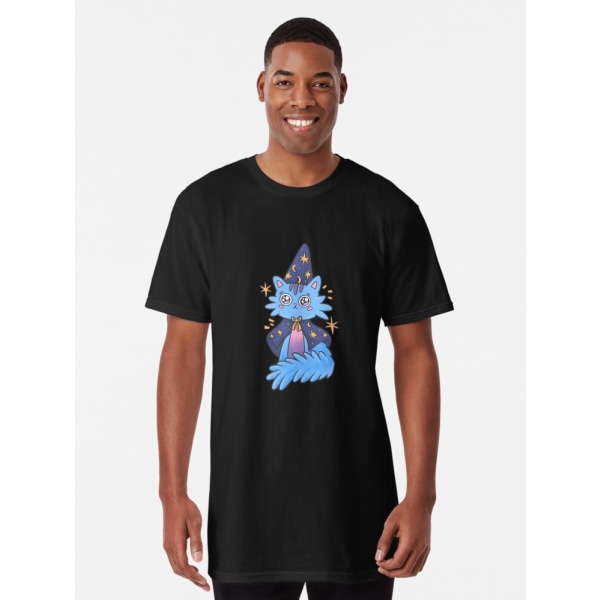 Magisk blå kattunge med cap och cape Lång T-shirt Black S_Front