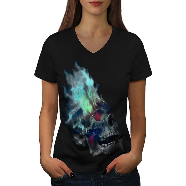 Flaming Metal Rock Skull Women T-shirt XXL