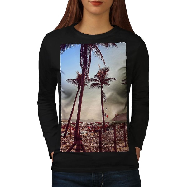 Beach Palm Summer Nature Women Blacklong Sleeve T-shirt S