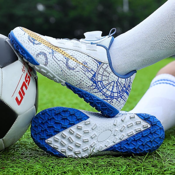 Fotbollsskor för barn Pojkar Fotbollsskor Grästräning Sport Skor Sneakers 3Bd04-1 Blue 30