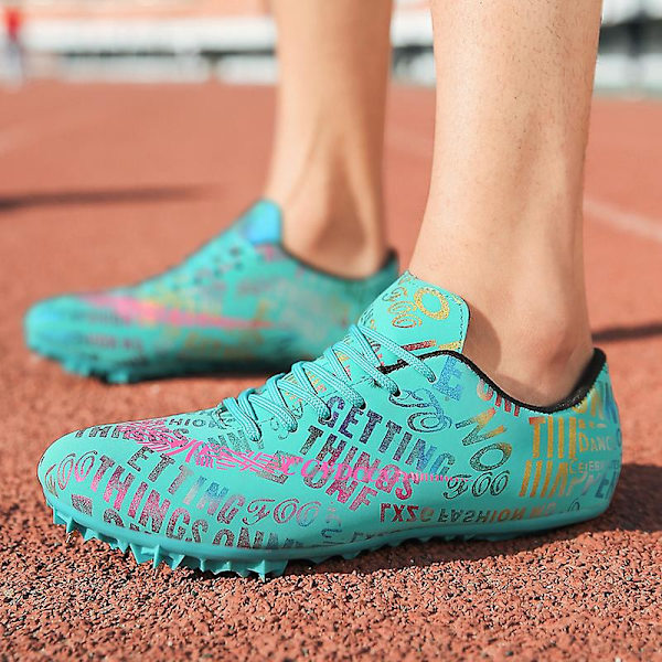 Friidrottsskor för män Spikes Track Race Hoppande Sneakers Professionell löpning Nail Spikes Skor 3C519 Cyan 41