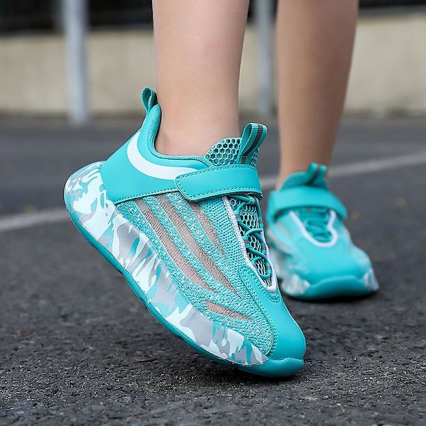 Barn Sneakers Pojkar Basketskor Halkfria Kid Sportskor 3B9018 Cyan 34