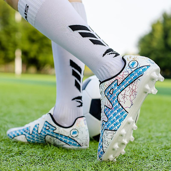 Fotbollsskor för män Halkfria fotbollsskor Klossar Gräs Fotbollssneakers Yj211 WhiteBlue 38