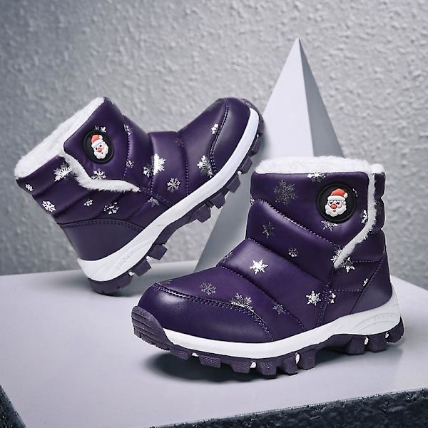 Barn Vintersnöstövlar Varma ankelstövlar Pojkar Flickor Anti-halk vinterskor Dw013 Purple 26
