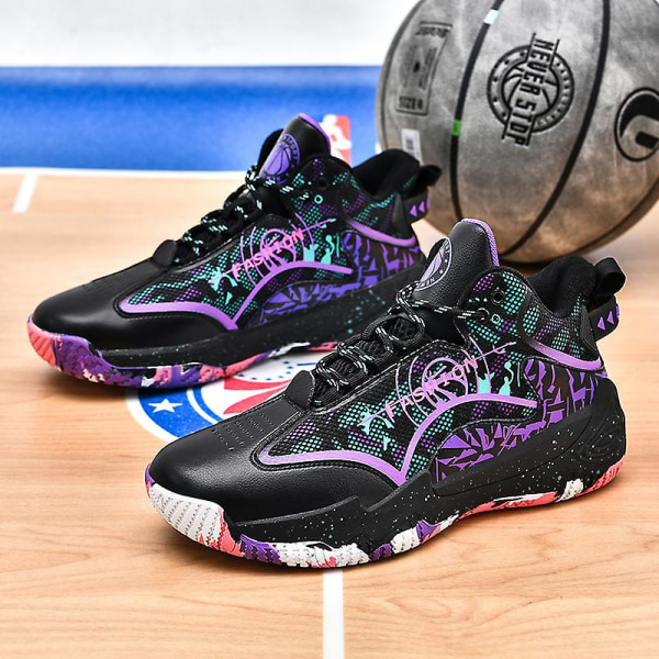 Basketskor för män Aldult Bekväma Sneakers Utomhussportskor 3B056 BlackPurple 42