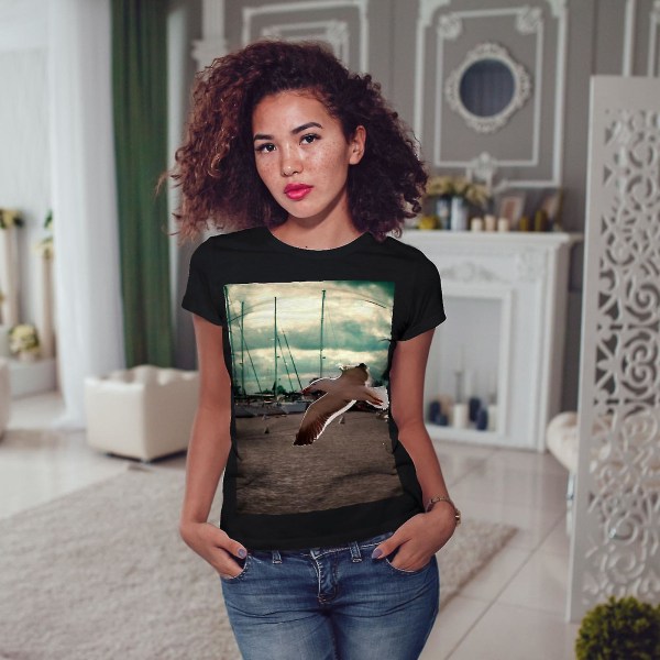 Bird Ocean Photo Nature Whitet-shirt för kvinnor L