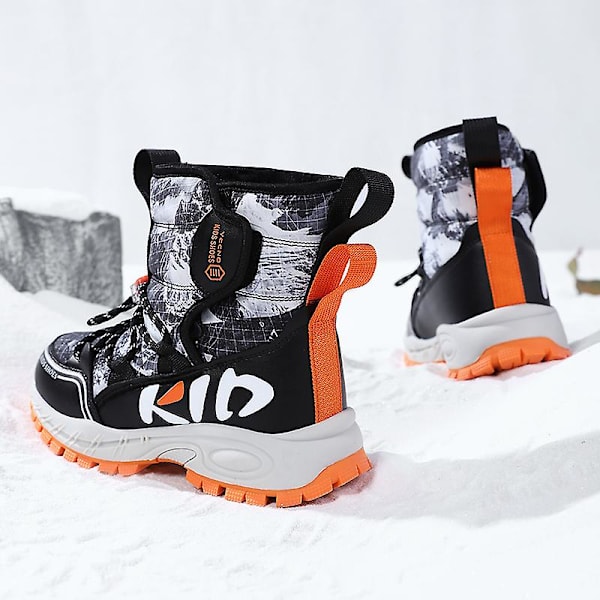 Snöskor för pojkar för flickor Vinterstövlar Ankelstövlar Barnstövlar Varm päls Anti-halk 2Ka9925 BlackOrange 32