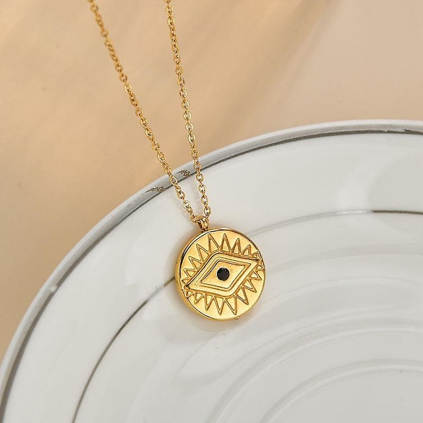Titanstål Runt Mynthänge Halsband Trend 14K Eye of Wealth Halsband