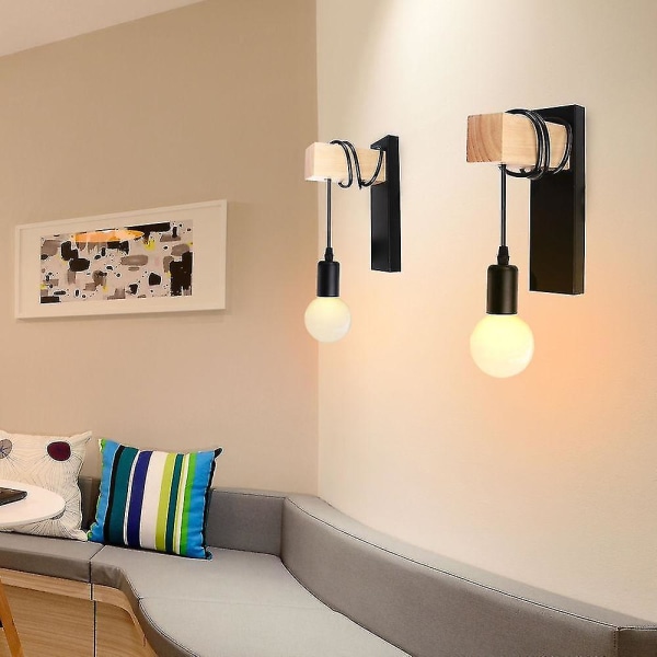 Nordic wood vägglampor retro justerbar väggmonterad bar hushålls sängbelysning e27 led vägg sc
