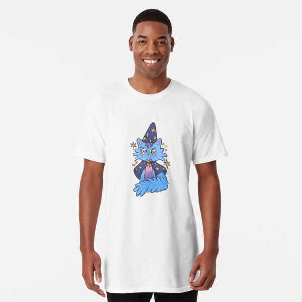 Magisk blå kattunge med cap och cape Lång T-shirt White S_Front