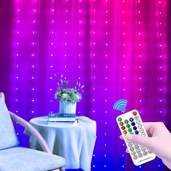 16 färger Rgb Symphony Gardin Ljussträng Fjärrkontroll USB Färgskiftande Dekorativ Ljus-3 storlek