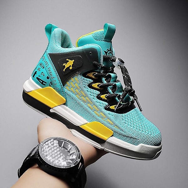 Barn Basketskor Andas Sneakers Pojkar Flickor Sportskor Yjf35 Cyan 34