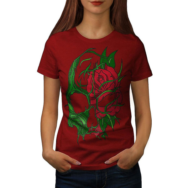 Skull Flowers Rose T-shirt för kvinnor 3XL