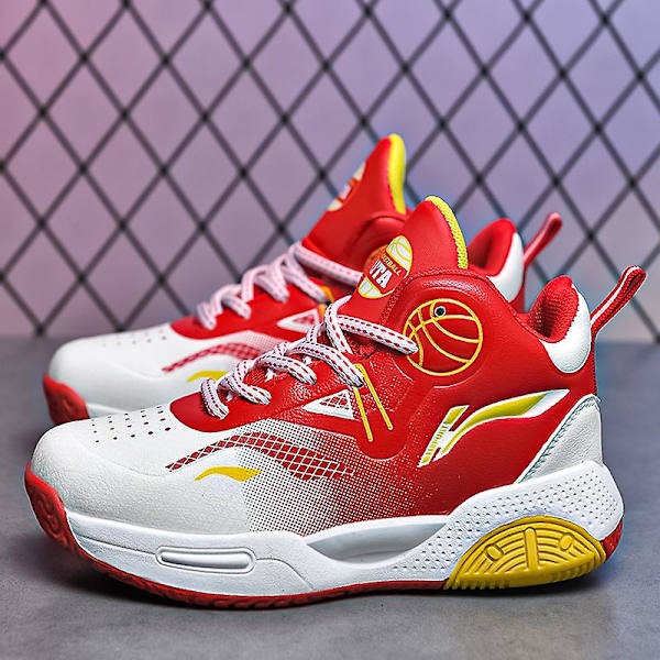 Basketskor för barn Mode Pojkar Flickor Sneakers Andas Sportskor 2210 WhiteRed 37