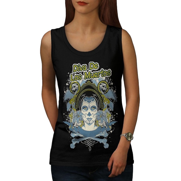 Los Muertos Kvinna Skull Kvinnor Blacktank Top | Wellcoda XL