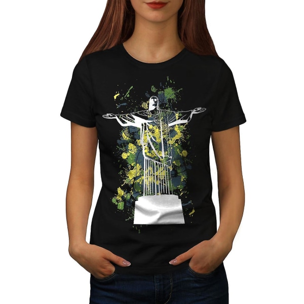Christ Redeemer Brazil Women Blackt-shirt | Wellcoda XL