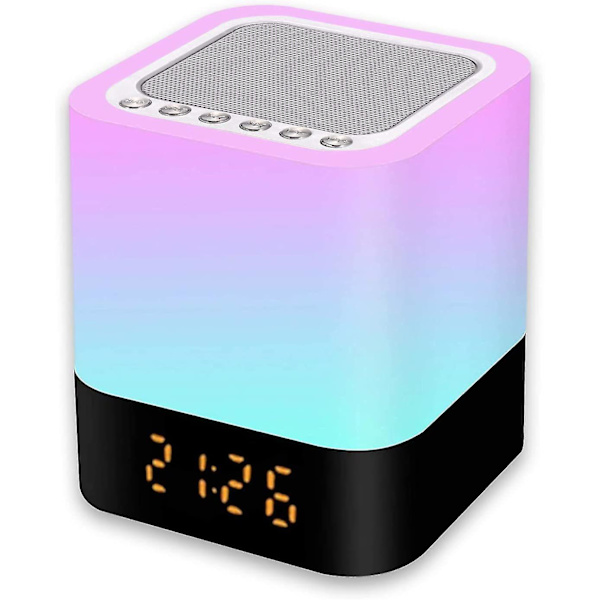 Bluetooth högtalarljus, 5-i-1 färgskiftande touch, RGB-dimbar digital väckarklocka, (vit)