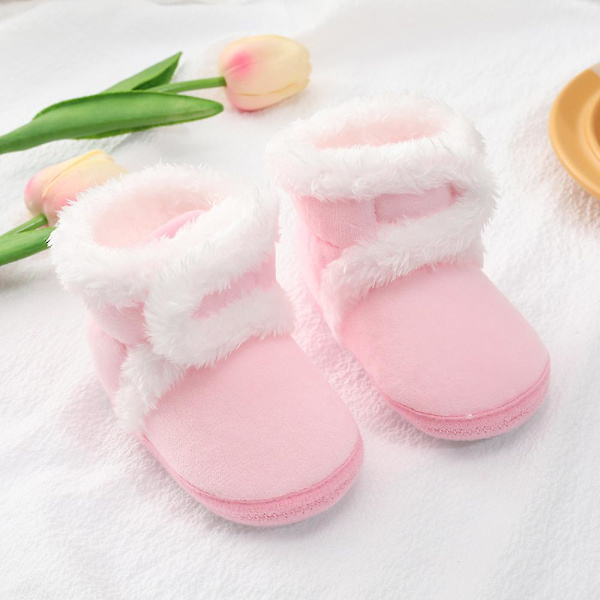 Vintervarma nyfödda toddler 1 år baby Flickor Pojkar Skor Mjuk sula Pälssnöskor 0-18M Pink 13-18 Months