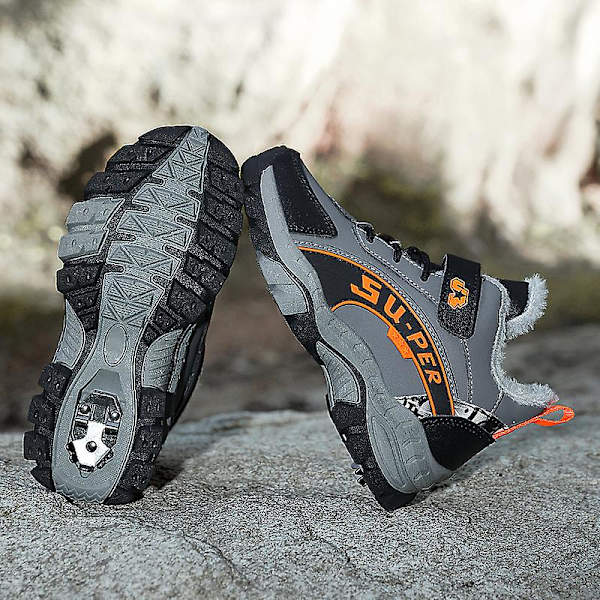 Barn vandringsskor Andas sneakers Halkfria Pojkar Flickor Vinterskor X899 GrayOrange 34