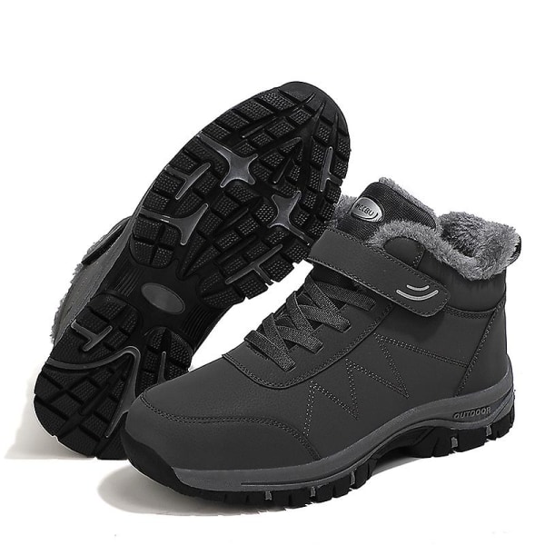 Vinter Kvinnor Män Stövlar Plysch Läder Vattentäta Sneakers Klättring Jaktskor Unisex snörning utomhus Varm vandringskänga Man Gray 38