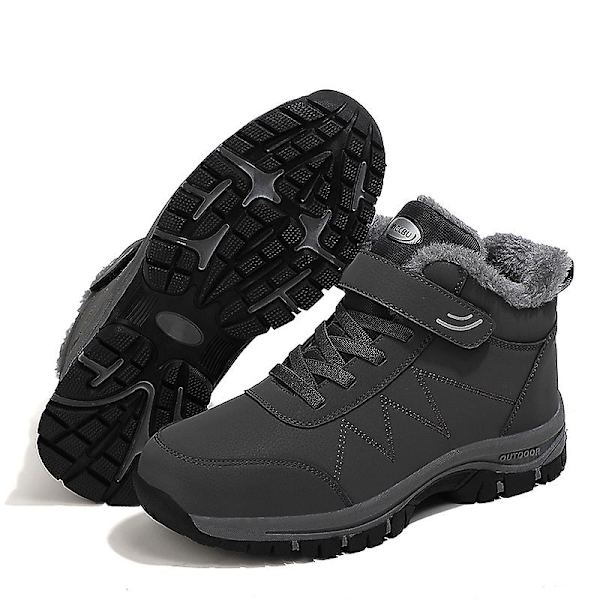 Vinter Kvinnor Män Stövlar Plysch Läder Vattentäta Sneakers Klättring Jaktskor Unisex snörning utomhus Varm vandringskänga Man Gray 39