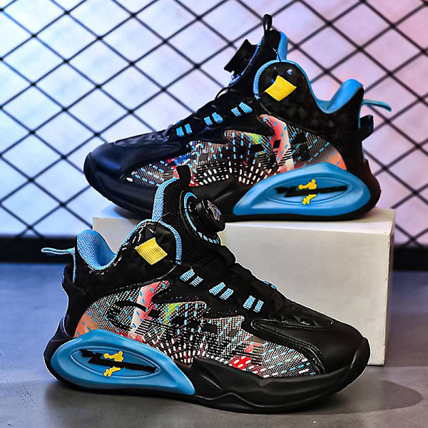 Basketskor för barn Mode Halkfria sneakers Andas Pojkar Flickor Sportskor 2902 BlackBlue 34