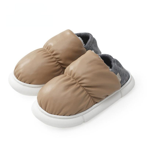 Vinter Kvinnor Tofflor Bröd Skor Utomhus Inomhus Hem Skor Män PU Varm plysch Dual Purpose EVA Tjock sula Halkfri Barley White 40-41 insole 26cm
