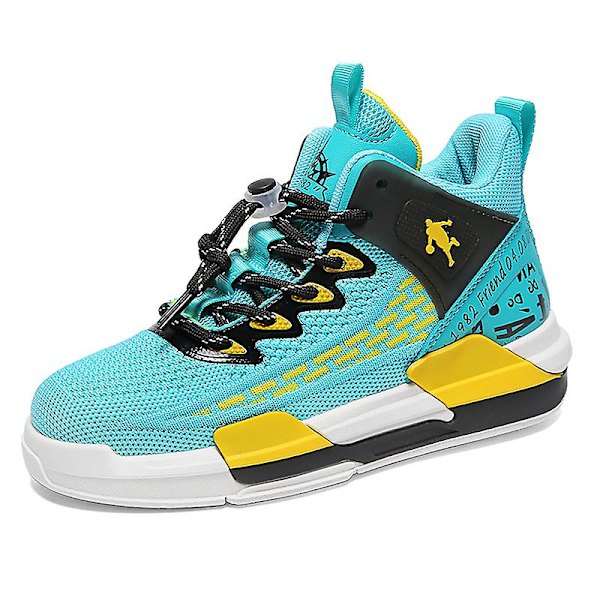Barn Basketskor Andas Sneakers Pojkar Flickor Sportskor Yjf35 Cyan 34