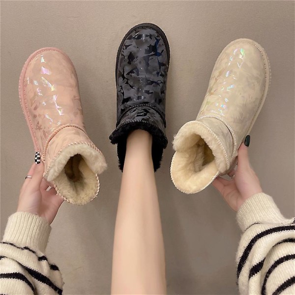 Dam Vinterstövlar Snow Boot Plysch Varma Skor Vattentät Boot X-01 Beige 38