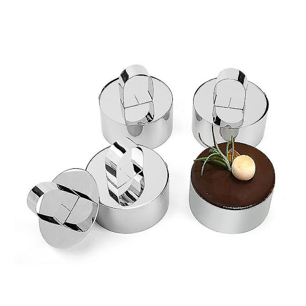 5 st Mousse ringar Rostfritt stål form med tryckare