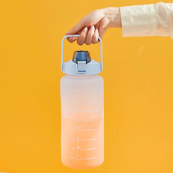 2l/1,4l Pastell motiverande vattenflaska med tidsmarkör och halm-bpa fri låsning Blue
