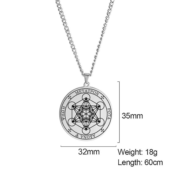 Ärkeängel Metatron Cube Symbol Rostfritt stål Runt hänge Halsband