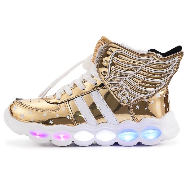 Sneakers för barn Pojkar Flickor Led Light Shoes Löparskor 1608 Gold 28