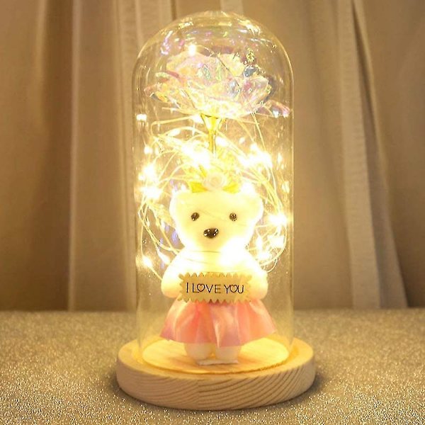 Glaskupolljus med elegant LED-ljus‰Rosa‰