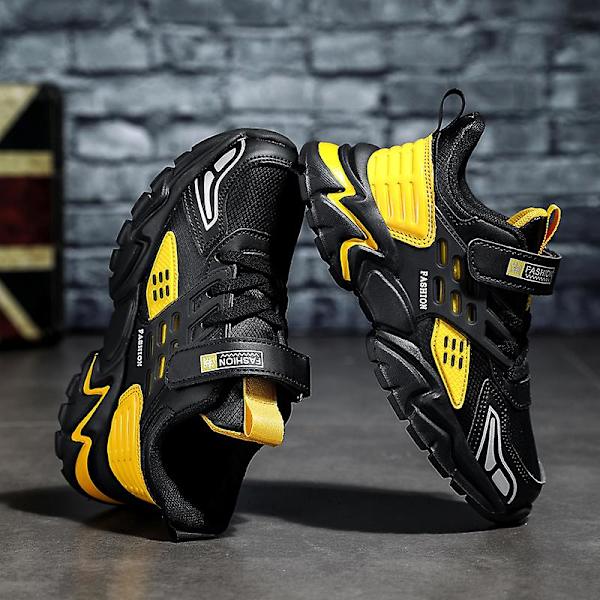 Barn Sneakers Andas löparskor Pojkar Flickor Mode Sportskor R2022 BlackYellow 34