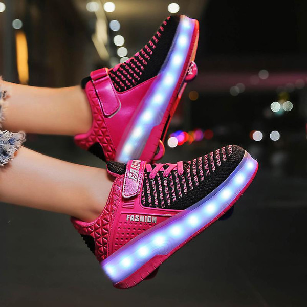 Barnsneakers Dubbelhjulsskor Led Light Skor 8099 BlackPink 36