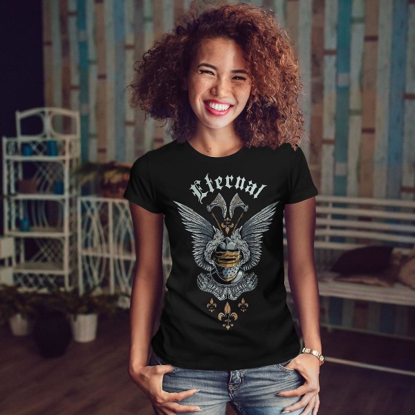 Eternal Knight Fantasy Women Blackt-shirt | Wellcoda M