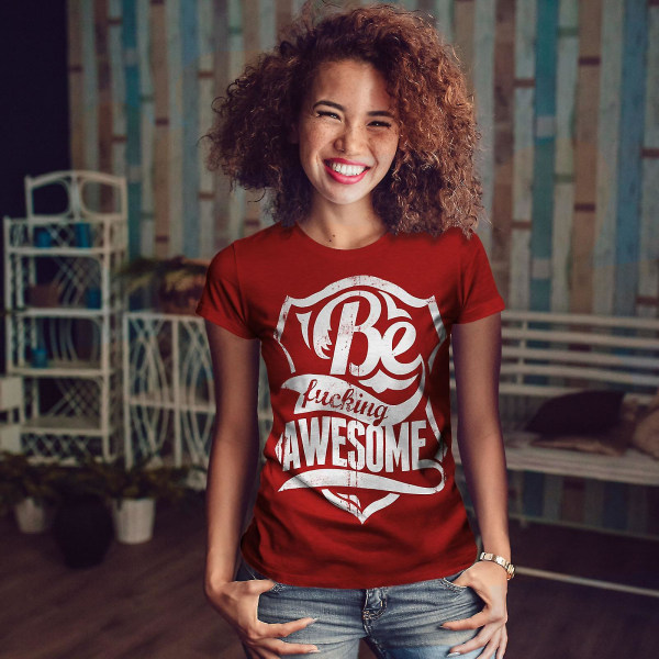 Be Super Awsome Slogan Women Redt-shirt L