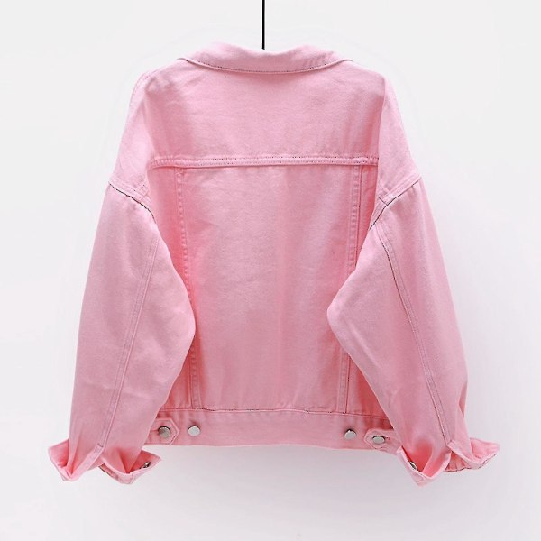 Kvinnor vår- och höstkappor Varma solida långärmade jeansjacka Ytterkläder Pink XXXL