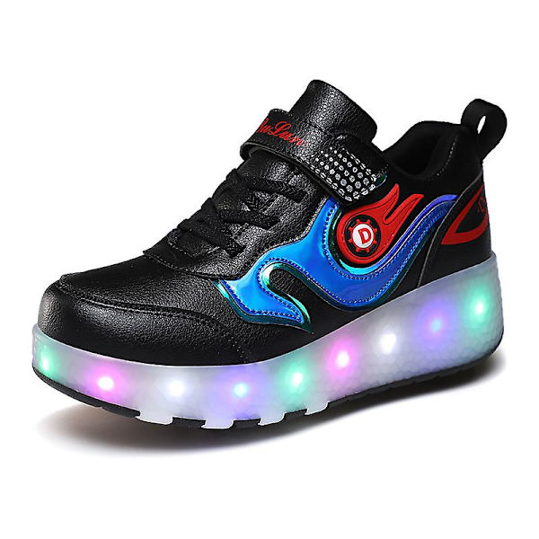 Barnsneakers Dubbelhjulsskor Pojkar Flickor Led Light Skor Fr916 Black1 35