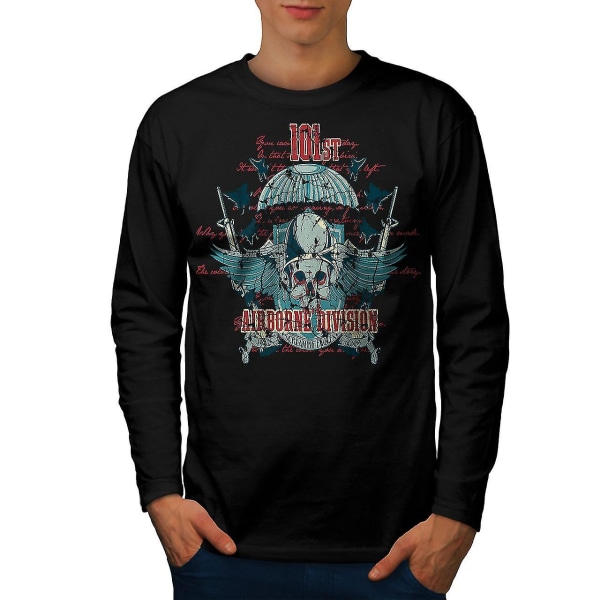 Airborne Division Skull Men Blacklong Sleeve T-shirt L