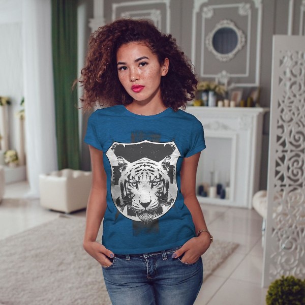 Tiger Calm Face Animal Women Royal Bluet-shirt S