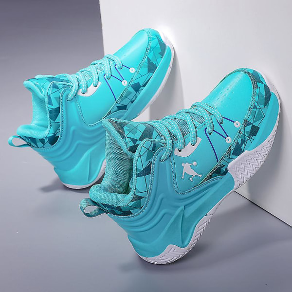 Basketskor för barn Mode Pojkar Flickor Sneakers Andas Sportskor 668 Cyan 36