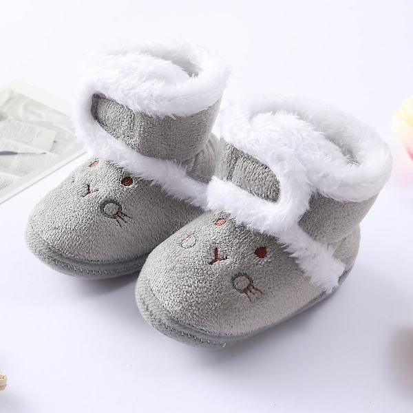 Vintervarma nyfödda toddler 1 år baby Flickor Pojkar Skor Mjuk sula Pälssnöskor 0-18M Gray 7-12 Months