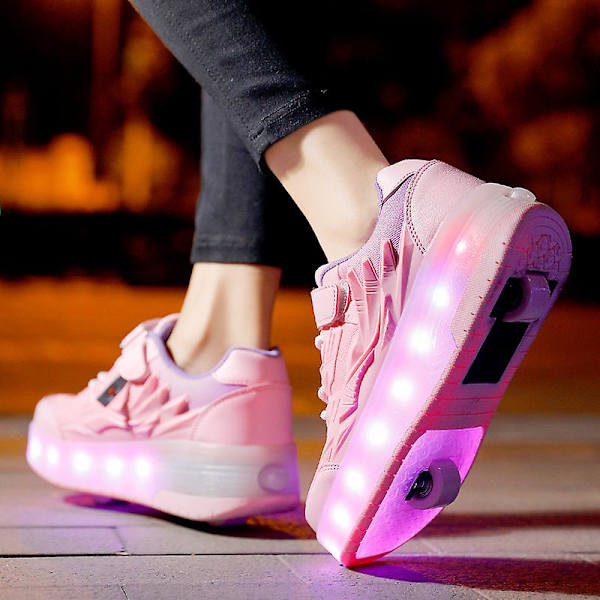 Barnsneakers Dubbelhjulsskor Led Light Skor q7 Pink 40
