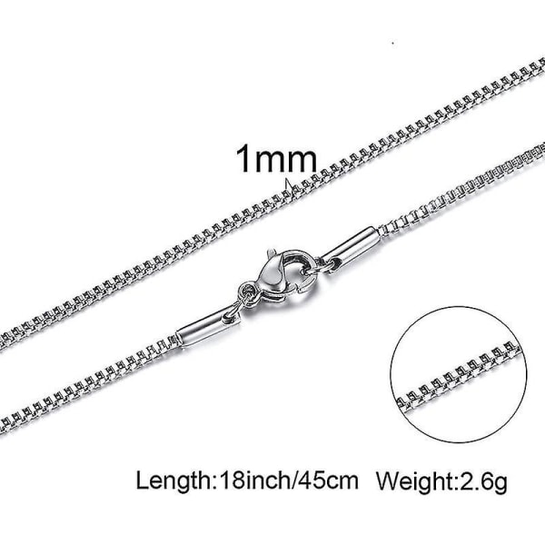 1 till 3 mm Ick rostfritt stål boxkedja halsband för män Smycken Link Choker Withi 18 till 24 tum 22INCH 1MM