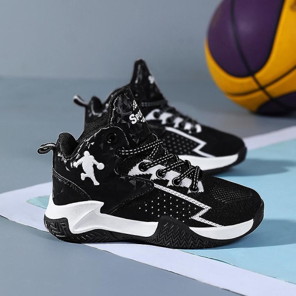 Basketskor för barn Mode halkfria sneakers Andas sportskor A801 BlackWhite 39