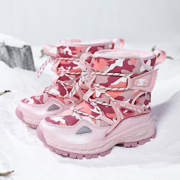 Snöskor för pojkar för flickor Vinterstövlar Ankelstövlar Barnstövlar Varm päls Anti-halk 2K9935 Pink 34